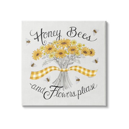Stupell Industries Honey Bees Flowers Please Phrase Vintage Yellow Daisies Canvas Wall Art